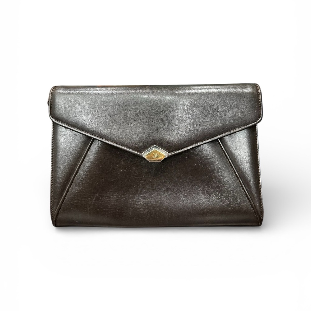 Vintage Bally Brown Leather Envelope Clutch with removable strap – Made in Italy